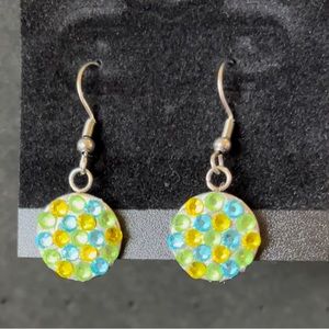 Rhinestone Circle Earrings - Blue, Green, Yellow